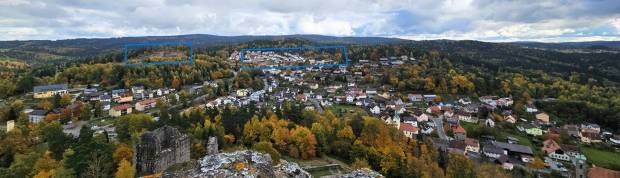 Blick von der Burg auf Steinbruch und KZ-Gelände von Flossenbürg
